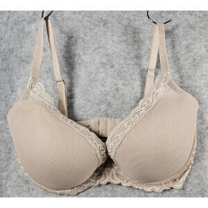 Natori Nude Feathers Plunge T-Shirt Contour Bra Size 34DDD